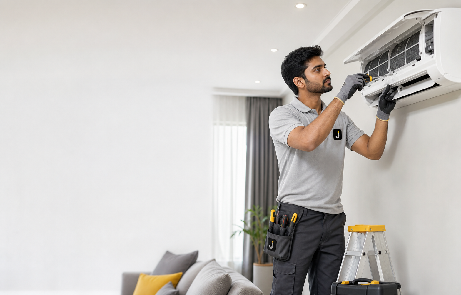 Jugree engineer servicing a split air conditioner