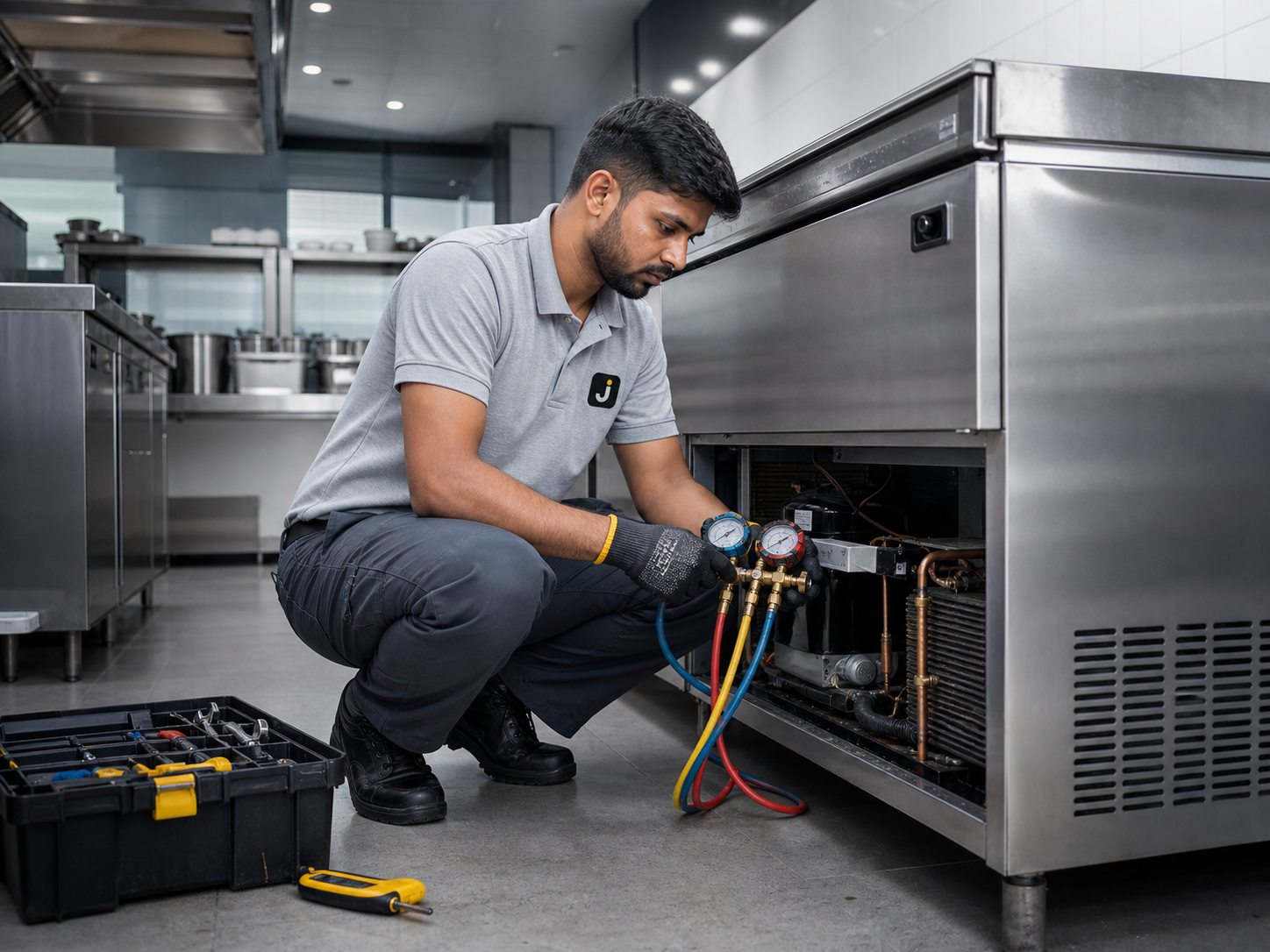 Jugree engineer servicing a commercial deep freezer